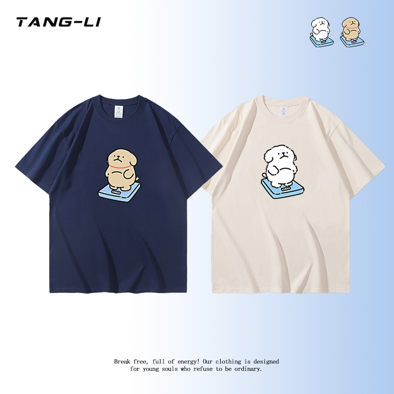 肥胖小白小黄减肥称重卡通图案男女纯棉短袖夏季半袖T恤上衣服潮