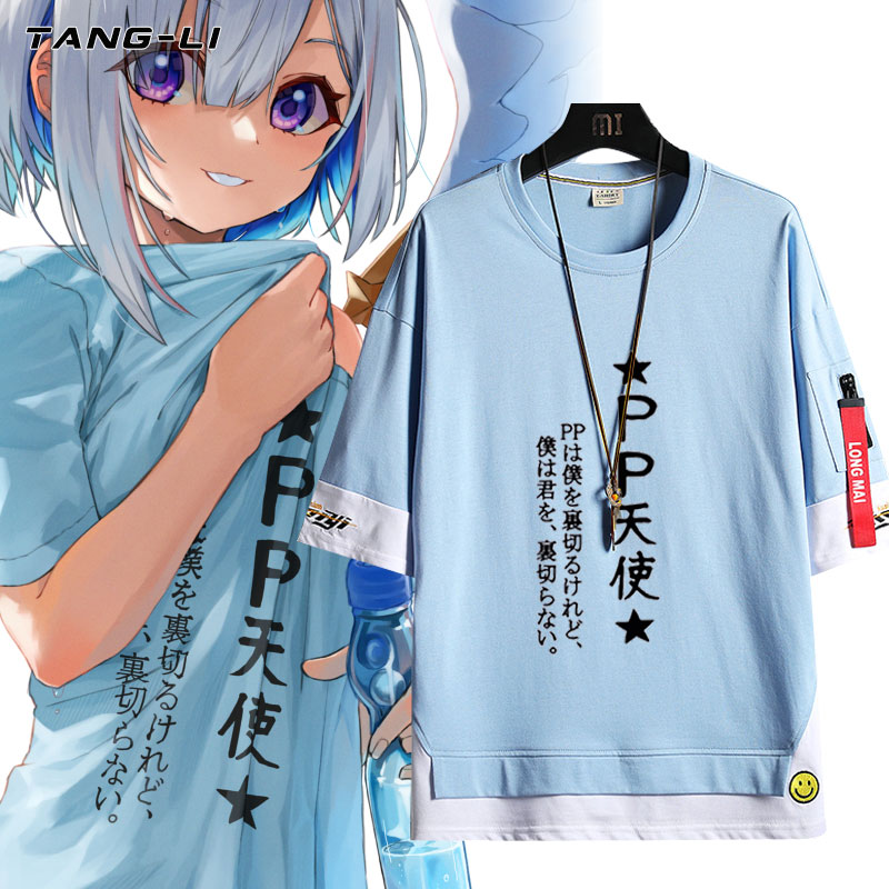 Vtuber萌娘天音彼方周边pp天使同款飘带短袖t恤男女夏季纯棉半袖