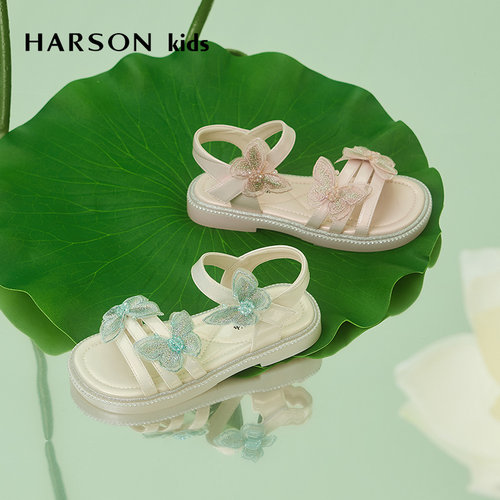 HARSONkids女童蝴蝶刺绣凉鞋
