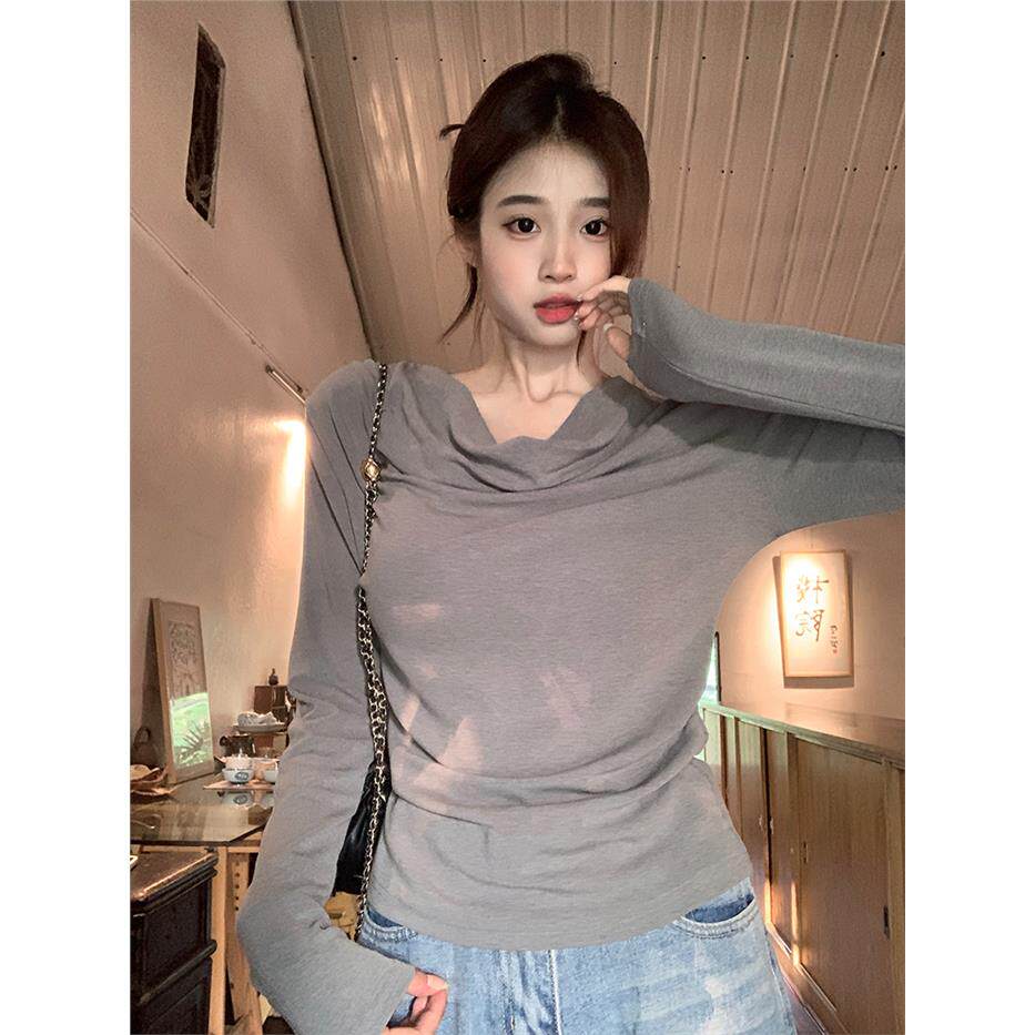 实拍1*1莫代尔长袖t恤女