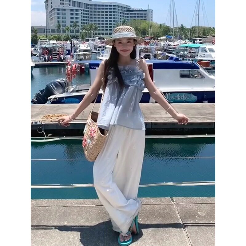 温柔风立体花边吊带背心