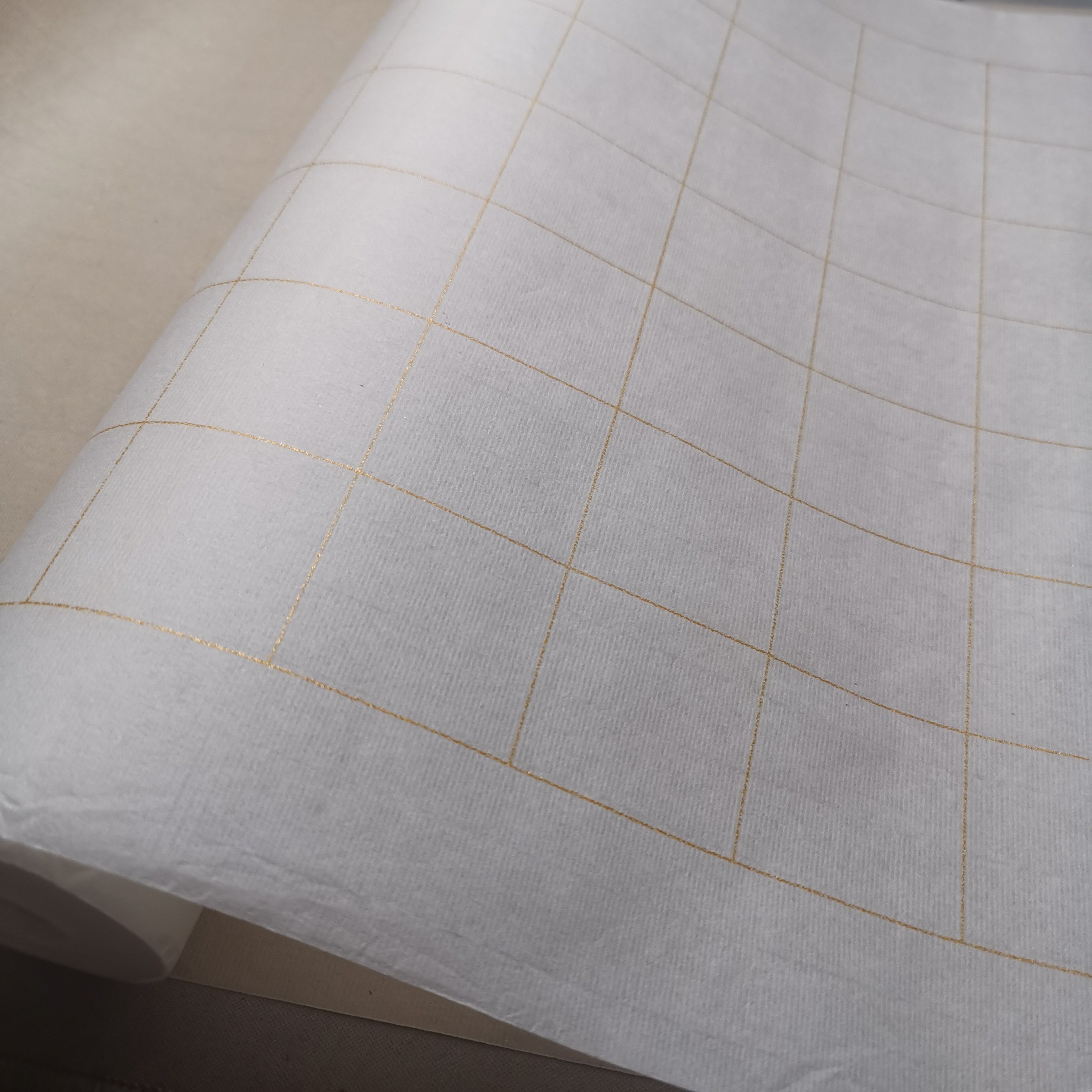 加厚毛笔书法半生半熟宣纸白色仿古色描金线加厚长卷带格子方格纸