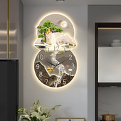 饰画钟表中式 新款 家用装 客厅挂钟餐厅灯光时钟挂墙高端日历石英钟