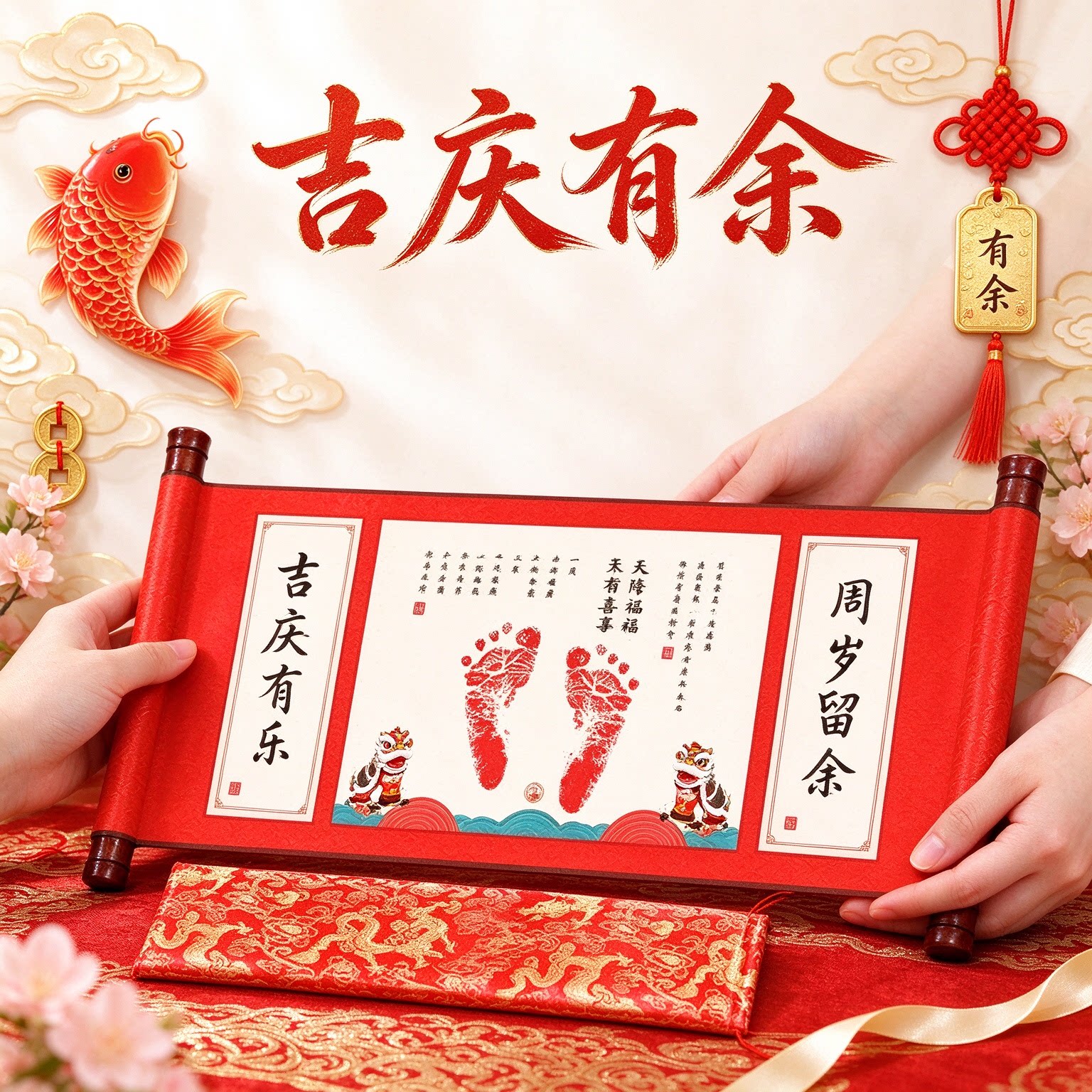 小脚丫婴儿脚印手印纪念品用心留念吉庆有余福气满满萌趣可爱吉言