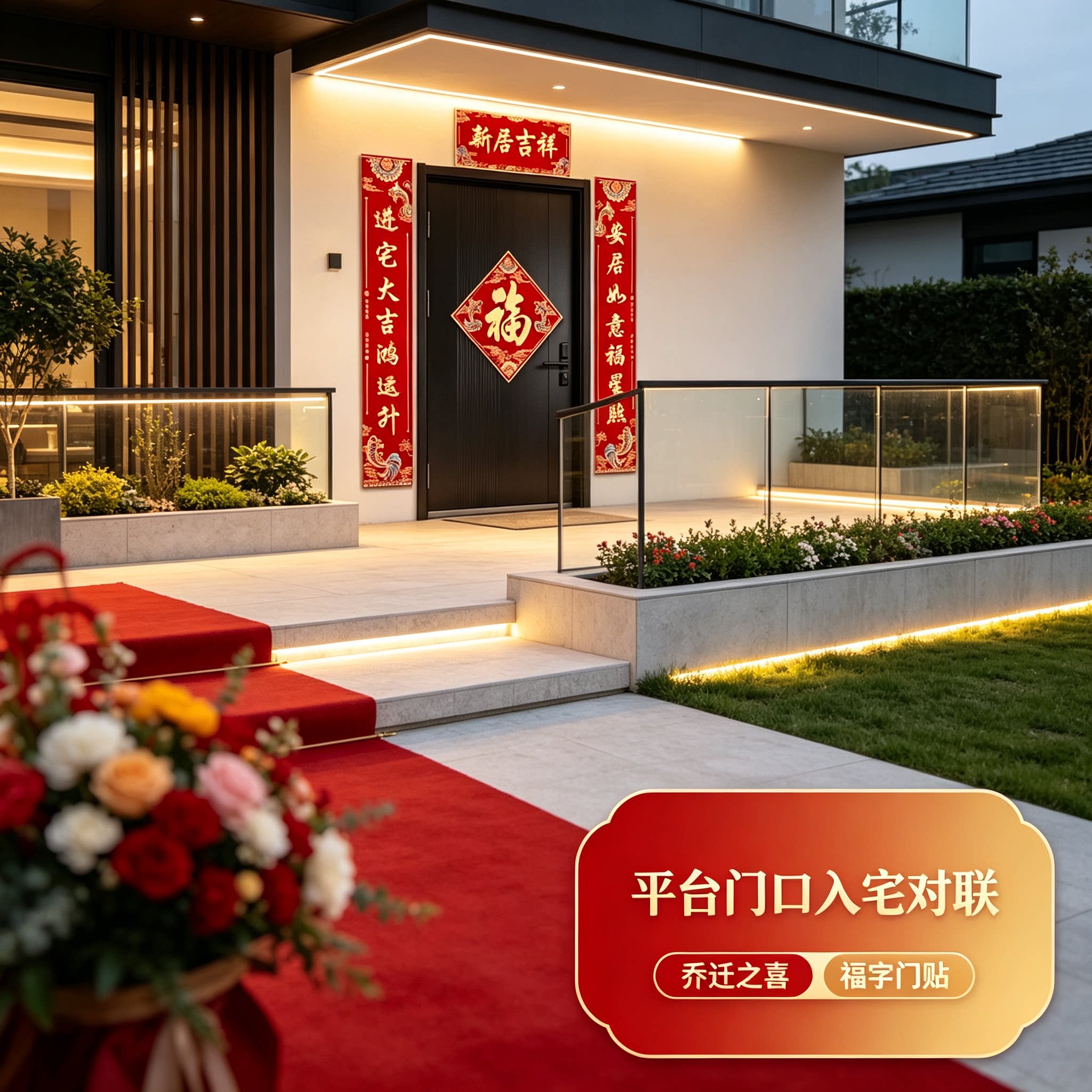 新房子乔迁之喜门口对联2026新款自带背胶搬新家装饰布置门贴
