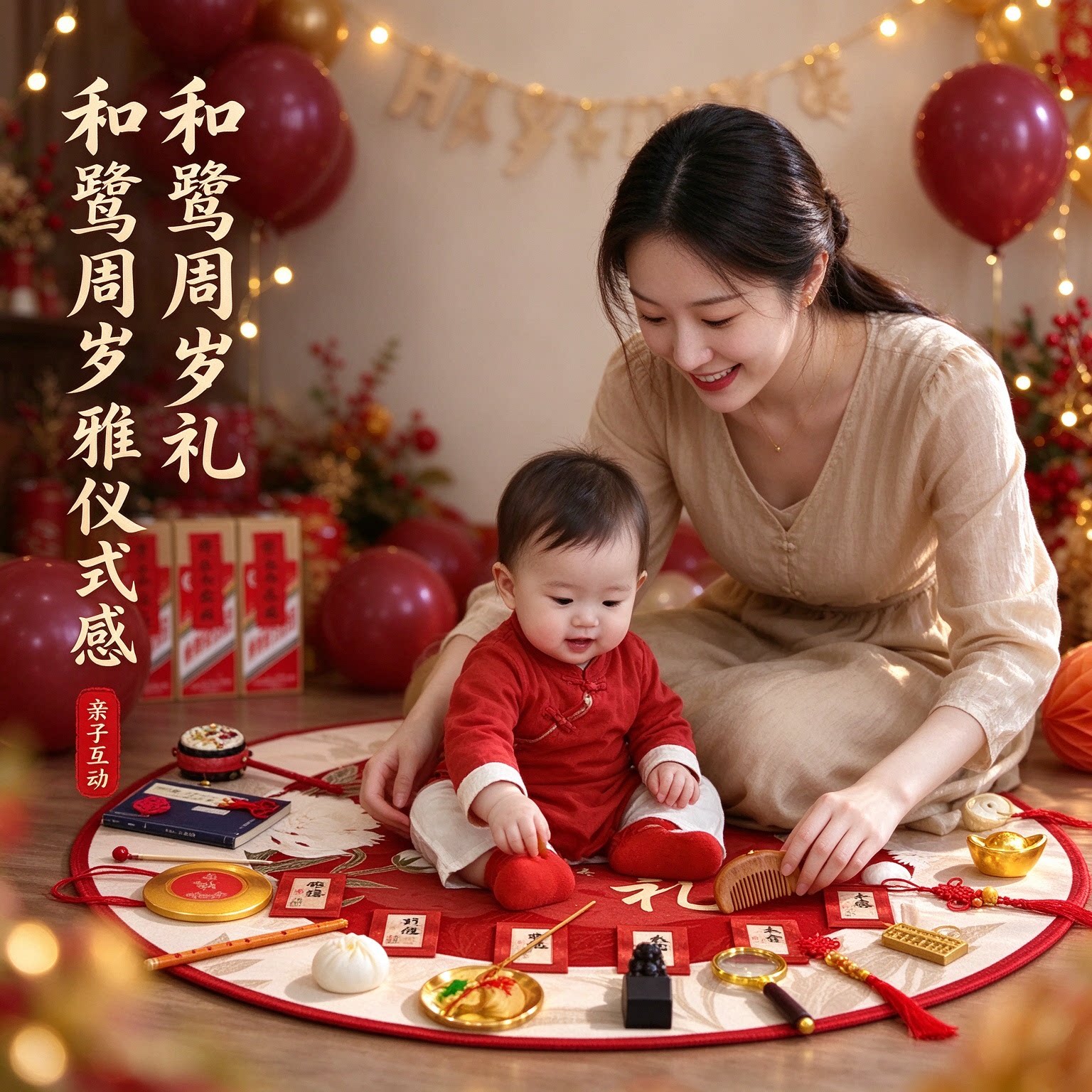 婴儿抓周道具女宝26件套高级感送封酒贴周岁布置仪式感用品大全