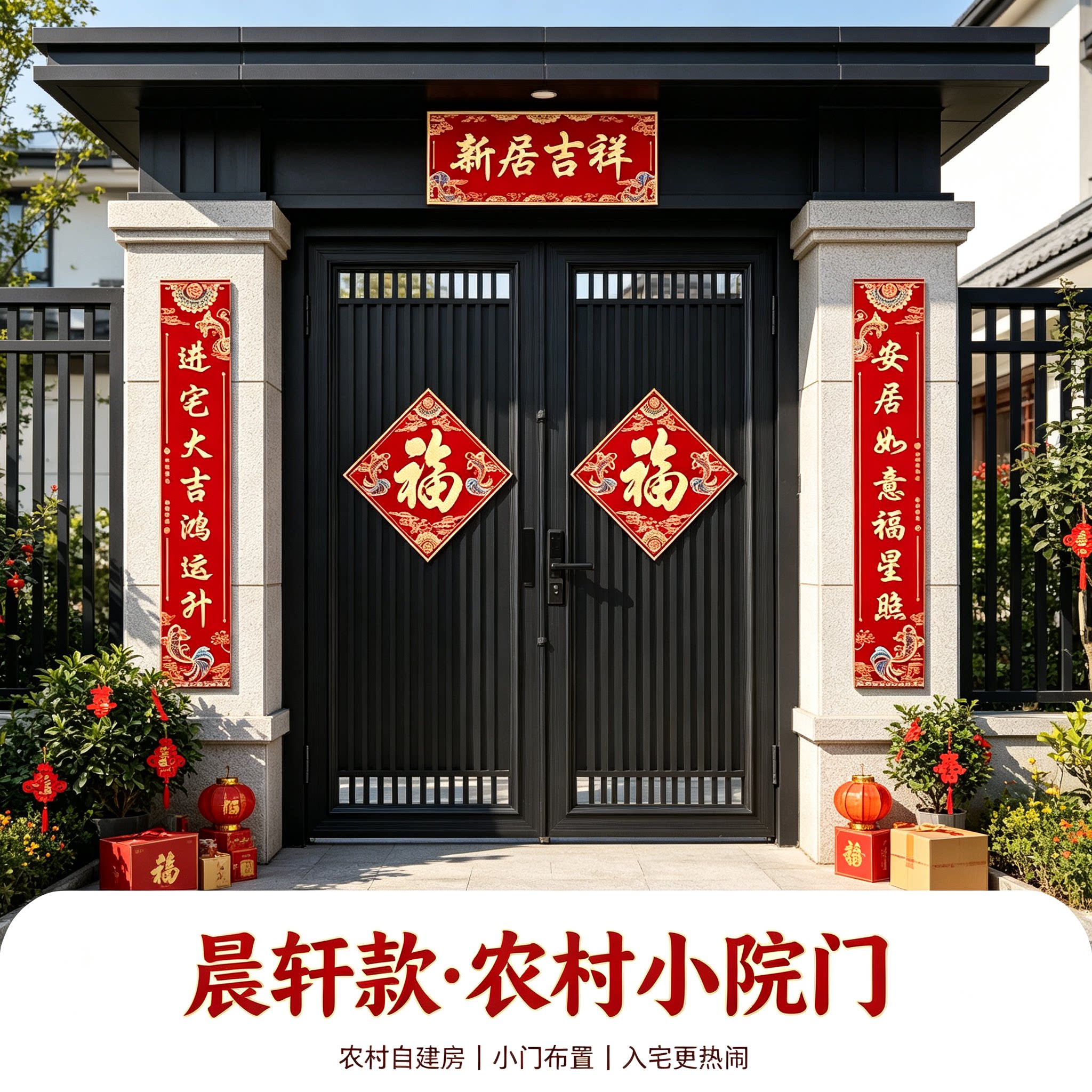 新居吉祥农村自建房贴大门对联小尺寸实用型入宅搬家仪式布置门贴
