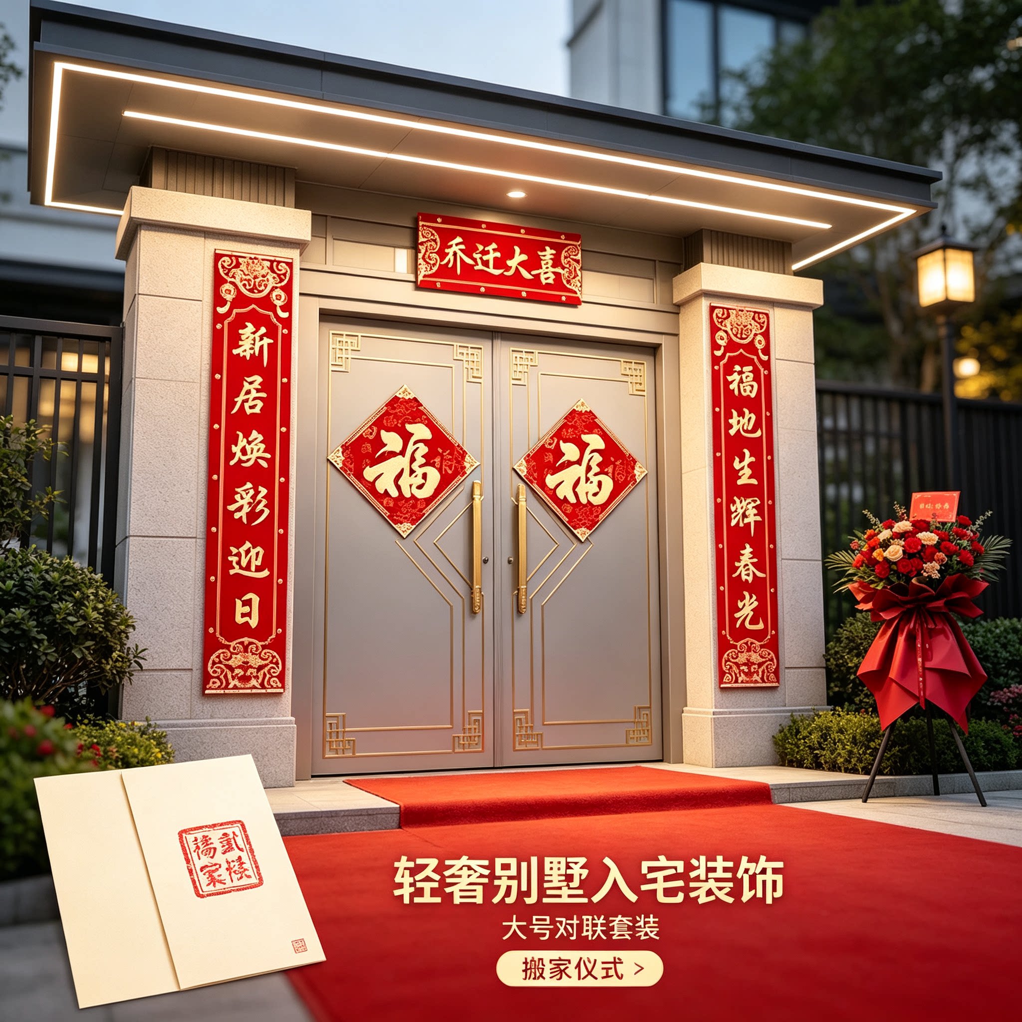新房子乔迁之喜别墅大门对联大号套装新居入宅搬家仪式布置装饰品