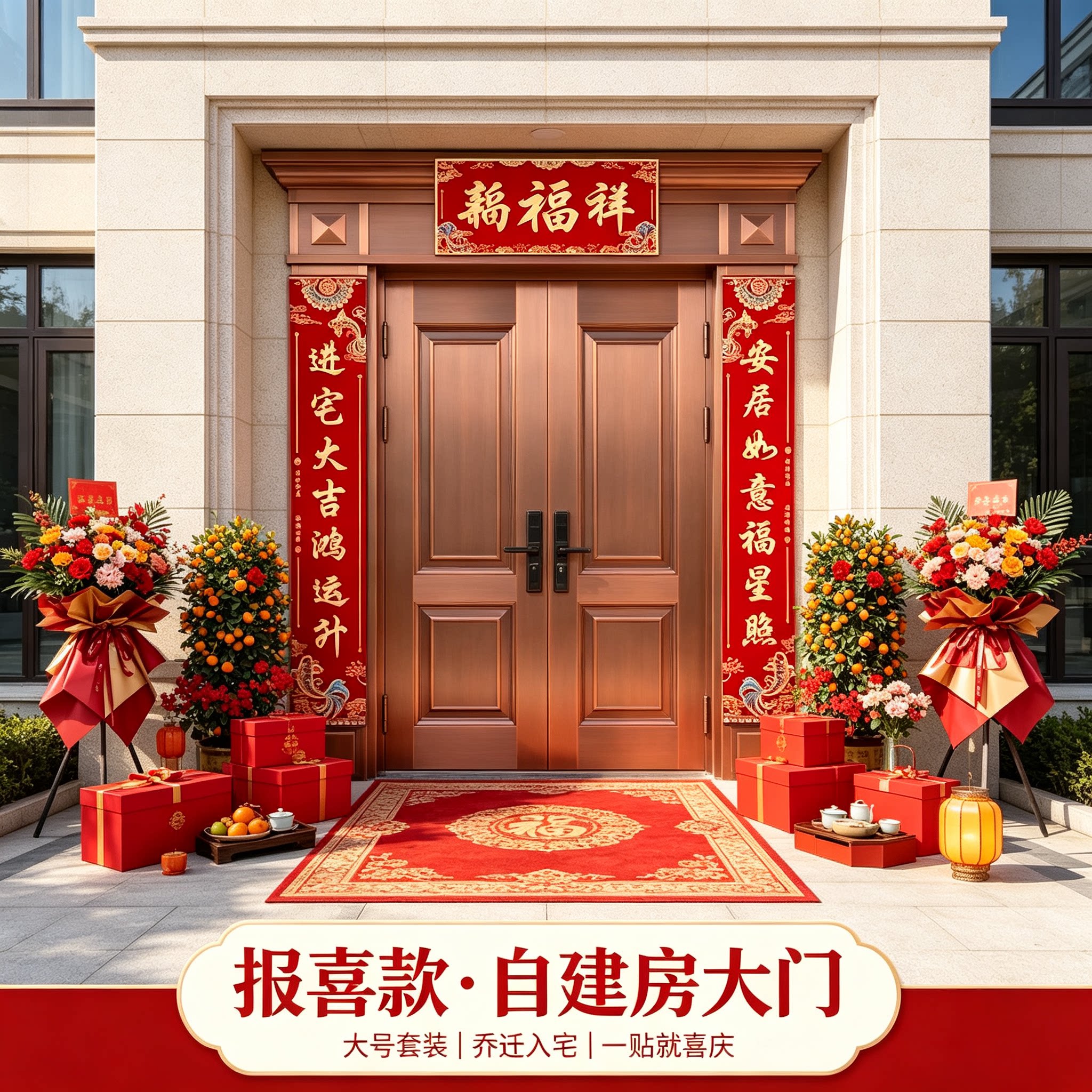 乔迁大门对联农村自建房门上贴大号套装新居搬家入宅布置装饰用品