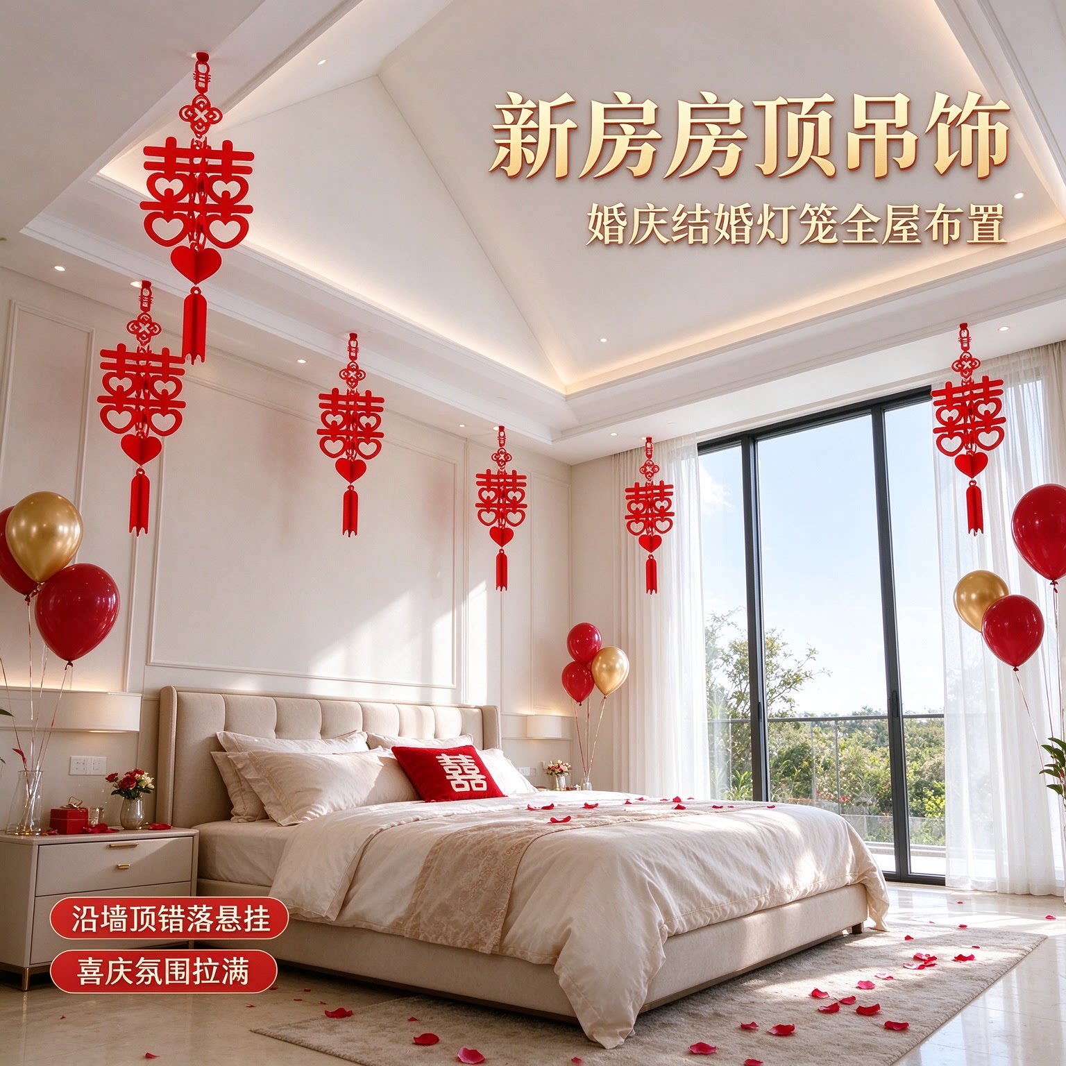 婚庆结婚灯笼客厅天花板全屋布置婚房顶部屋顶吊饰新房吊顶酒店