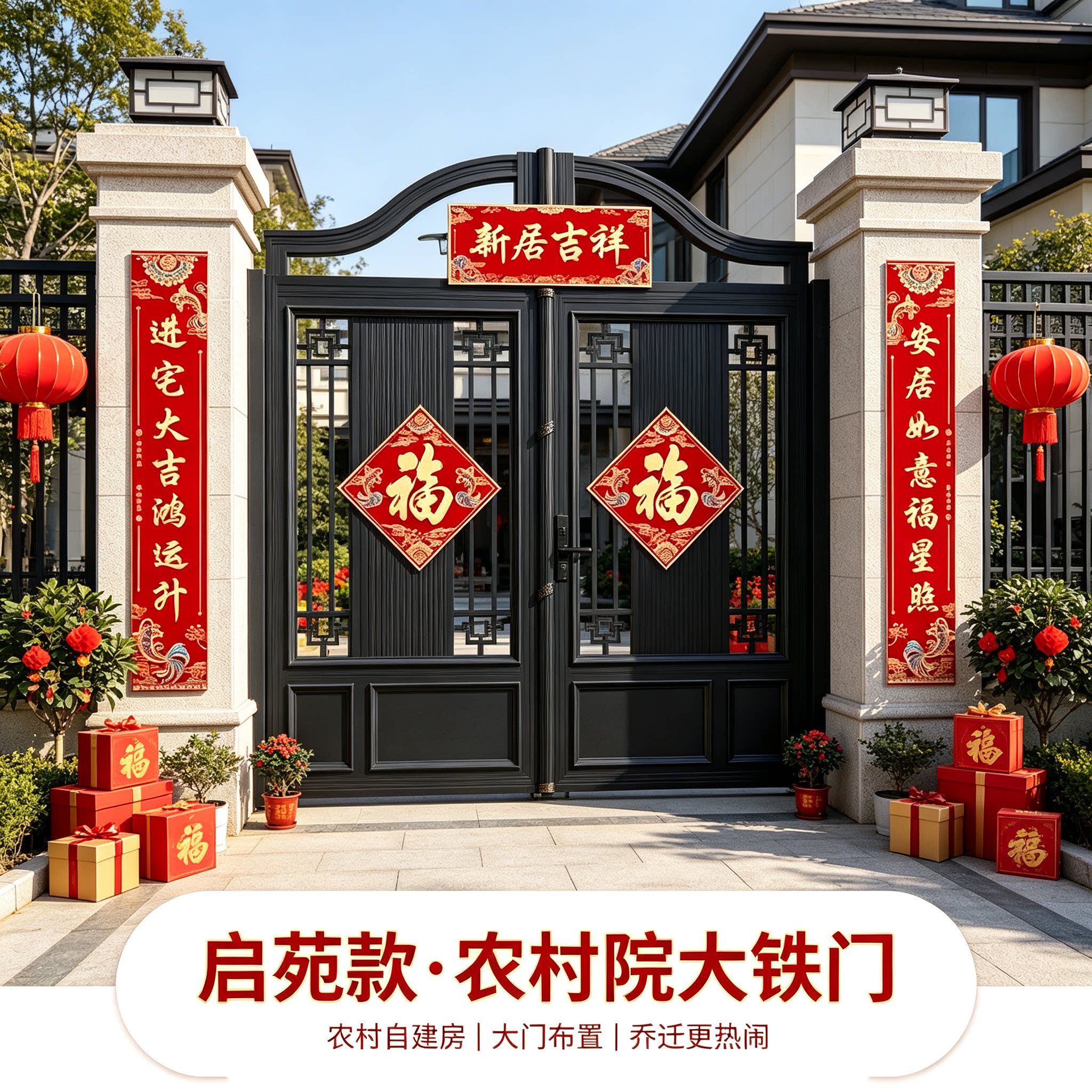 乔迁大喜农村自建房大门1.6米对联一套搬家入宅仪式布置装饰品