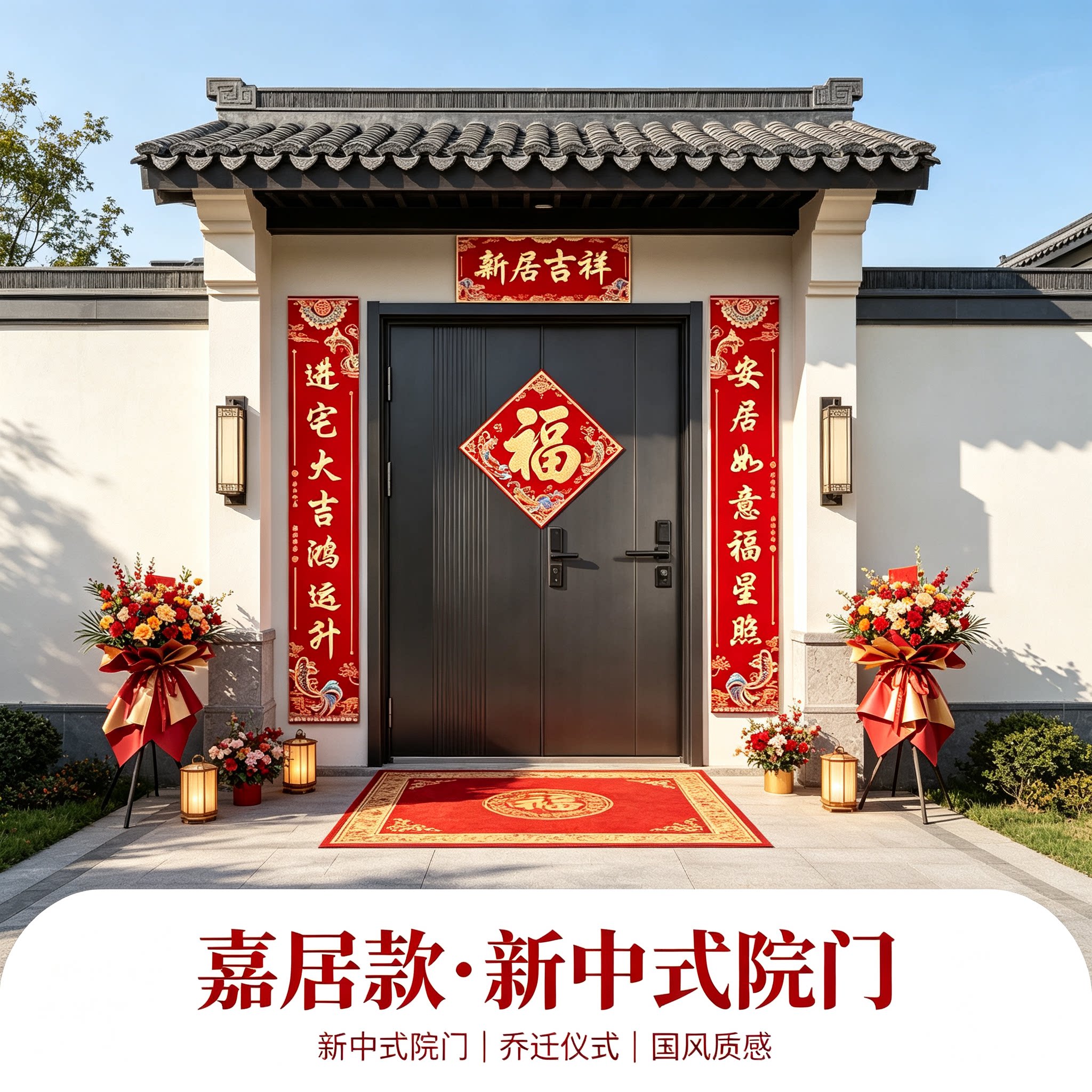 乔迁之喜新居大门对联2.2米自带背胶新房入宅仪式装饰福字门贴