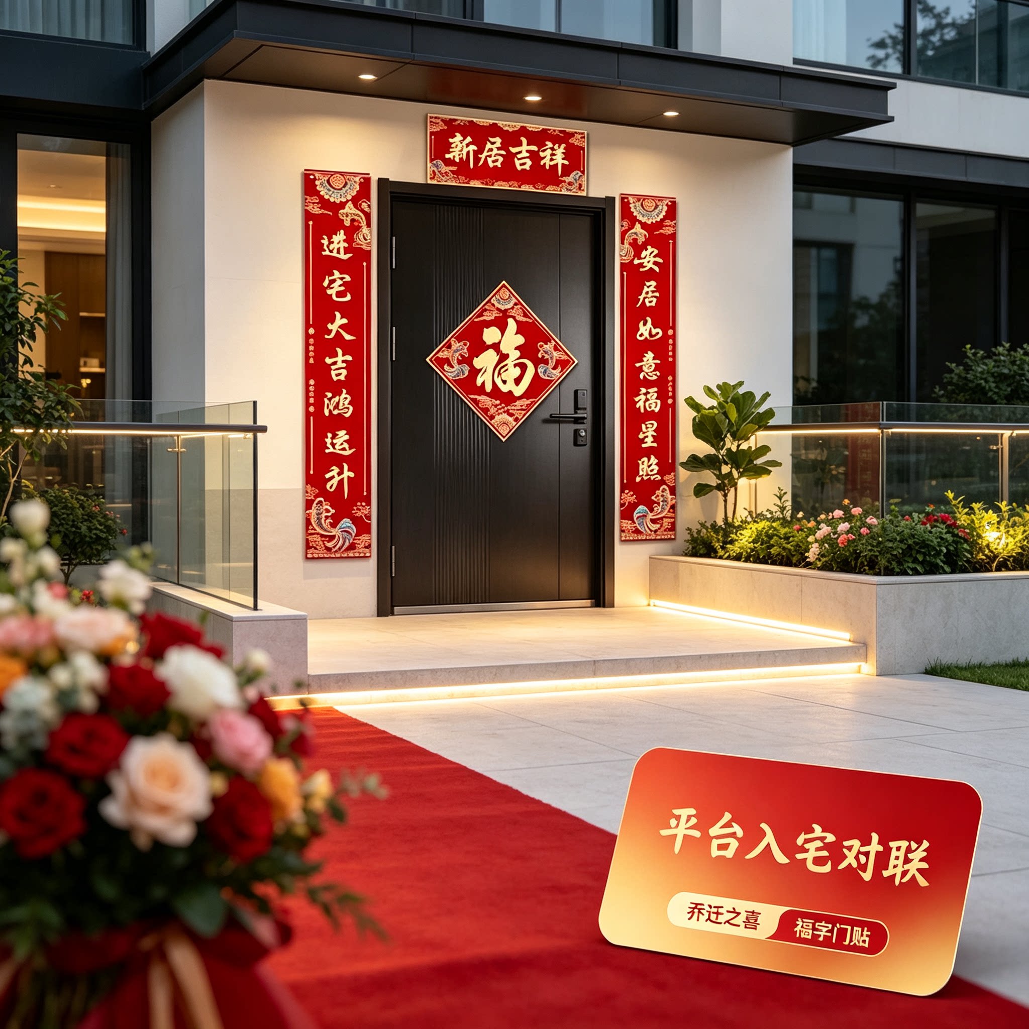 新房子乔迁之喜入户门对联大号一套搞定新居入宅搬家仪式福字门贴