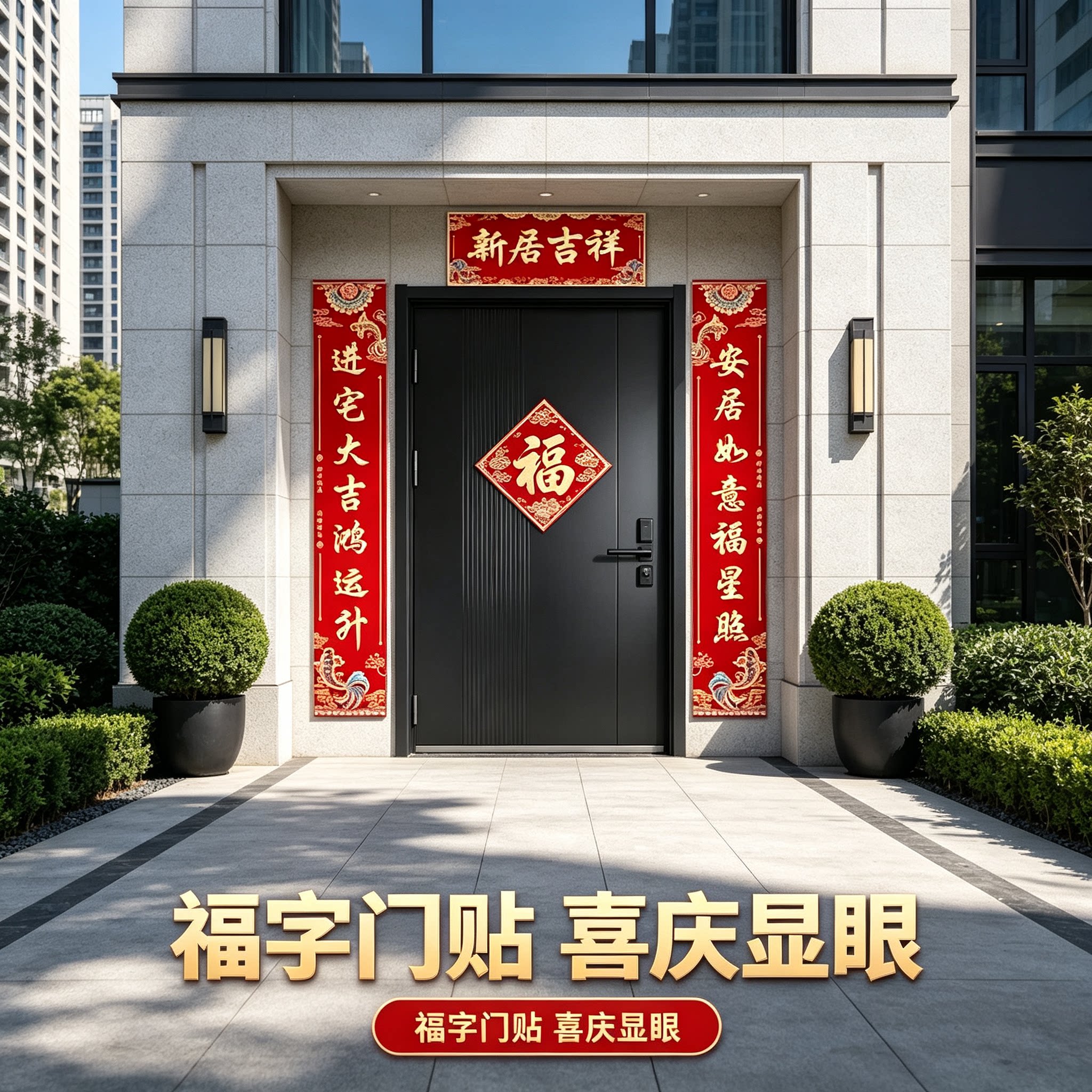 门对联门上贴2026新款自带背胶新居搬家入宅布置装饰福字门贴