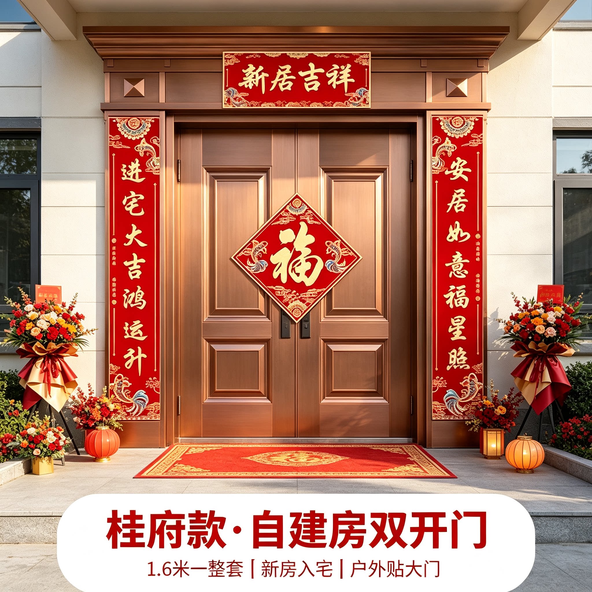 门口对联农村自建房贴大门1.6米一整套新房入宅搬家布置装饰品