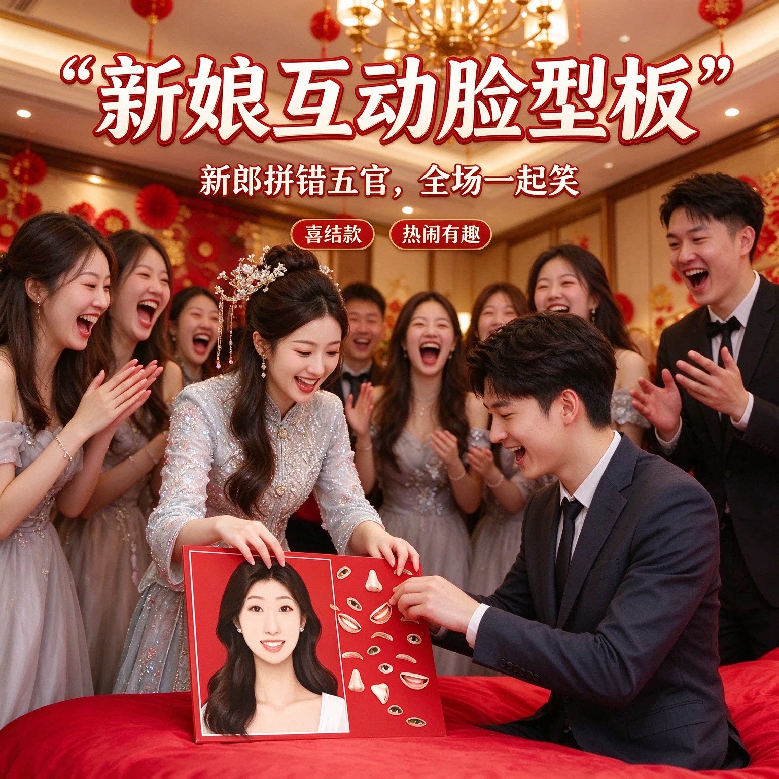 结婚套装拼脸猜图小游戏道具堵门游戏接亲道具新娘热闹有趣脸型板