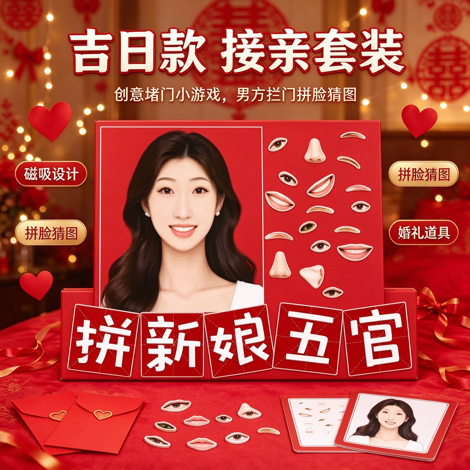 接亲套装创意婚礼堵门小游戏道具男方结婚拦门磁吸设计拼脸猜图