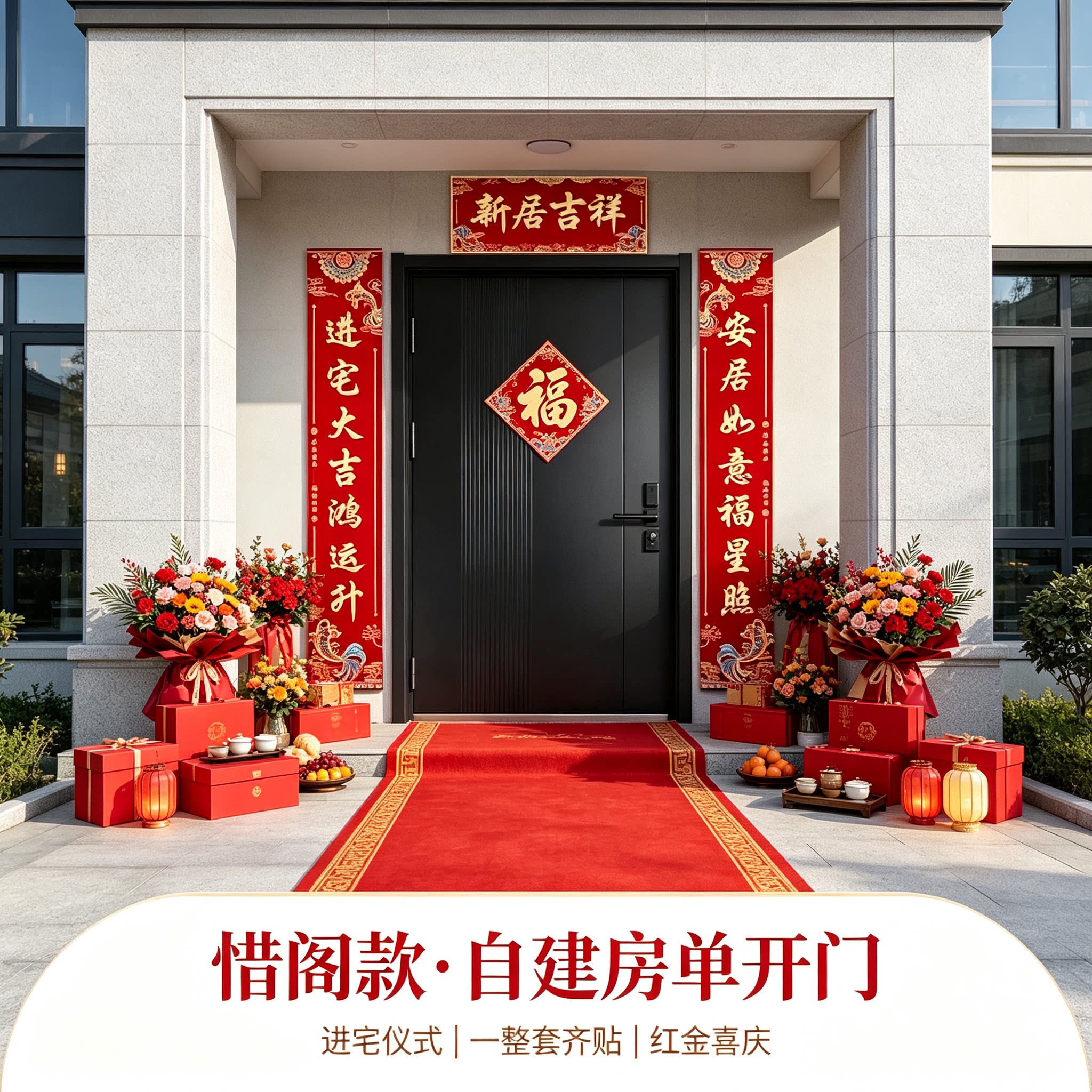 单开门入户小对联农村自建房贴大门1.3米全套进宅仪式布置用品