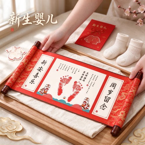 新生婴儿宝宝手足印纪念品岁岁平安吉庆有余福寿安康小手小脚吉言
