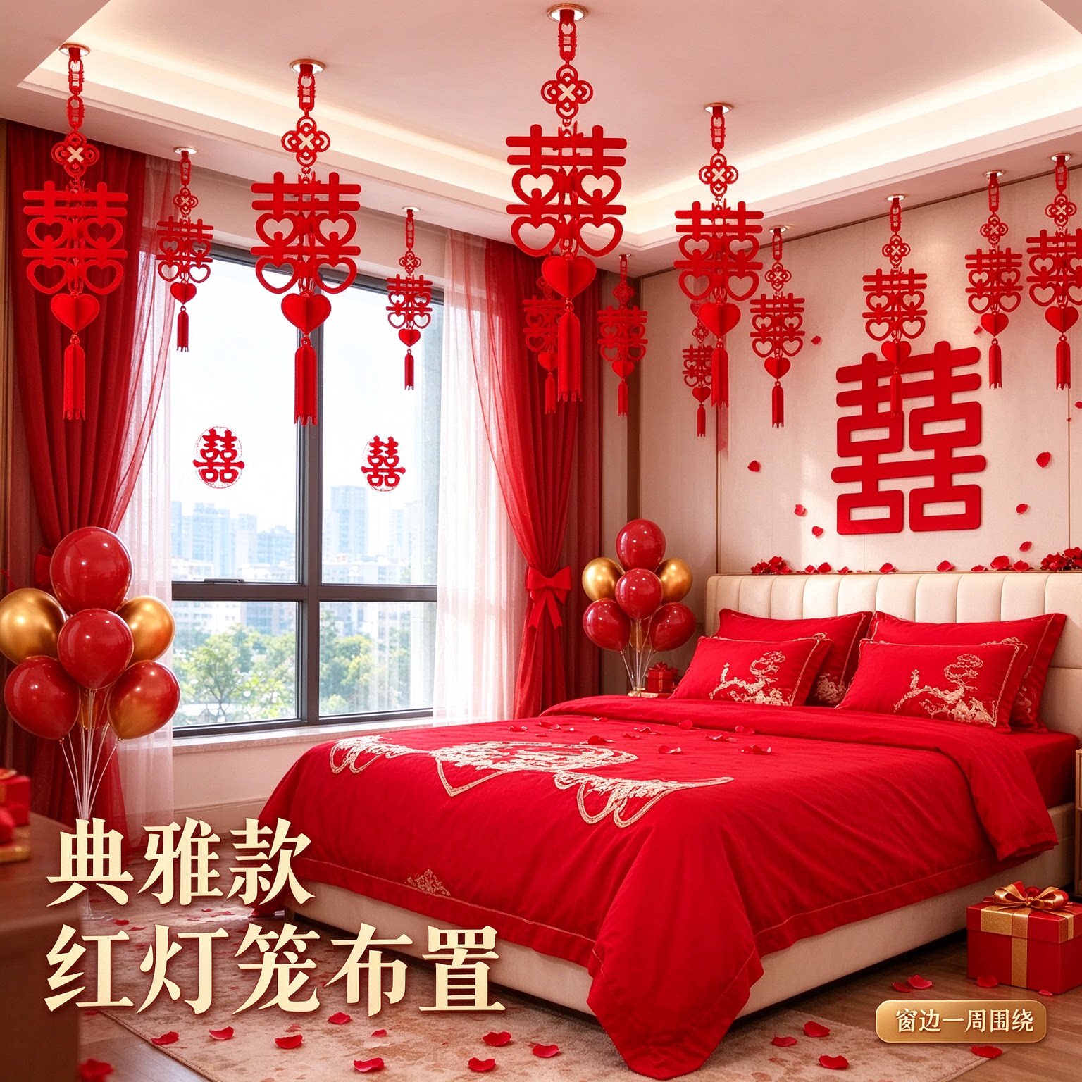 红灯笼婚房布置结婚新房婚礼婚庆用品喜事新人自己简单家用套装