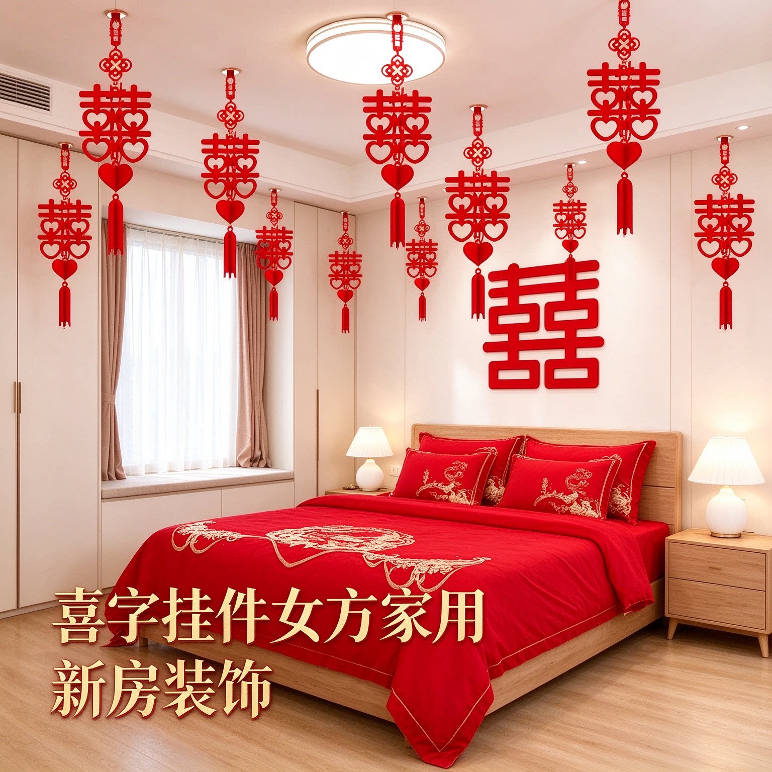 喜字挂件女方家用新房装饰客厅新娘男方卧室布置婚房吊顶娘家出嫁