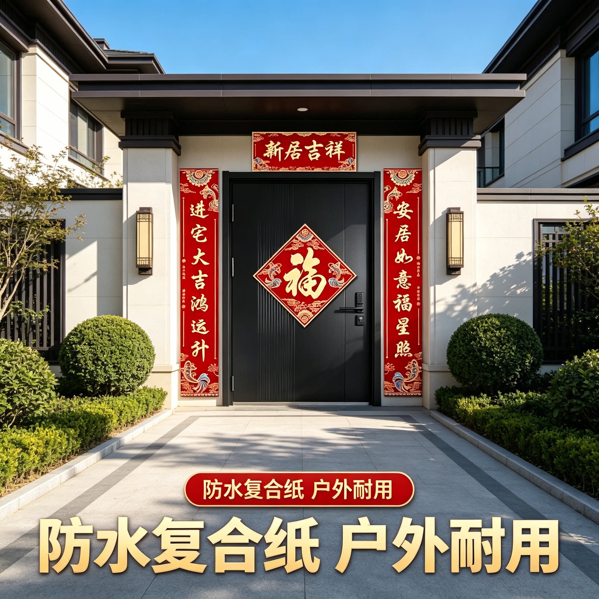 暖居如意别墅大门对联2.2米防水复合纸搬新家仪式装饰布置用品