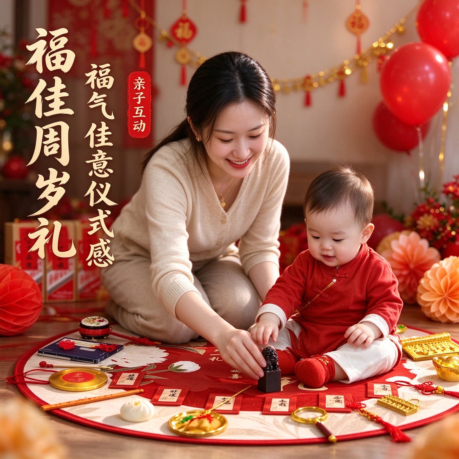 抓周道具套装小孩30件2026新款送封酒贴周岁礼布置装饰用品大全