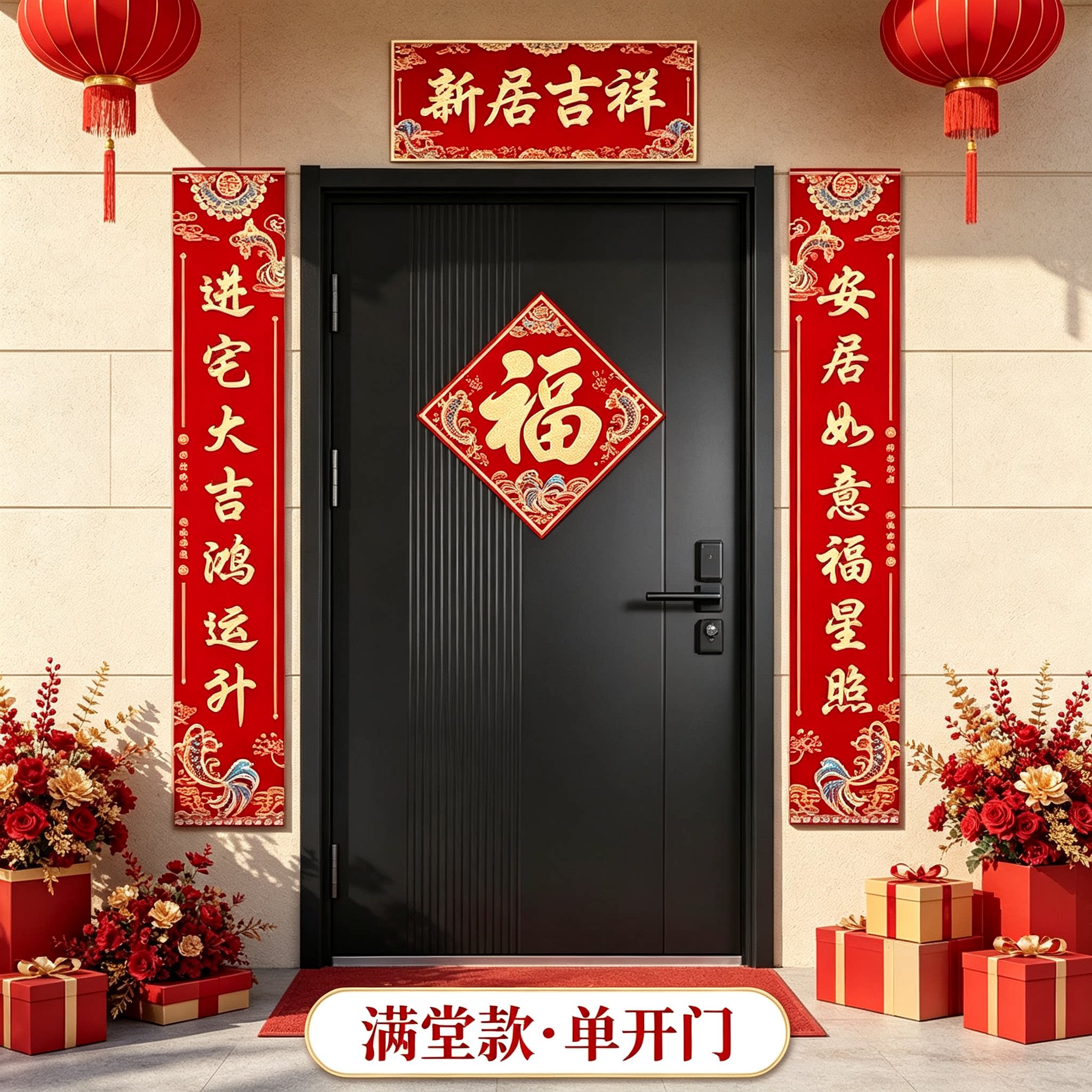单开门入户小对联农村自建房大门1.6米全套搬新家仪式布置用品