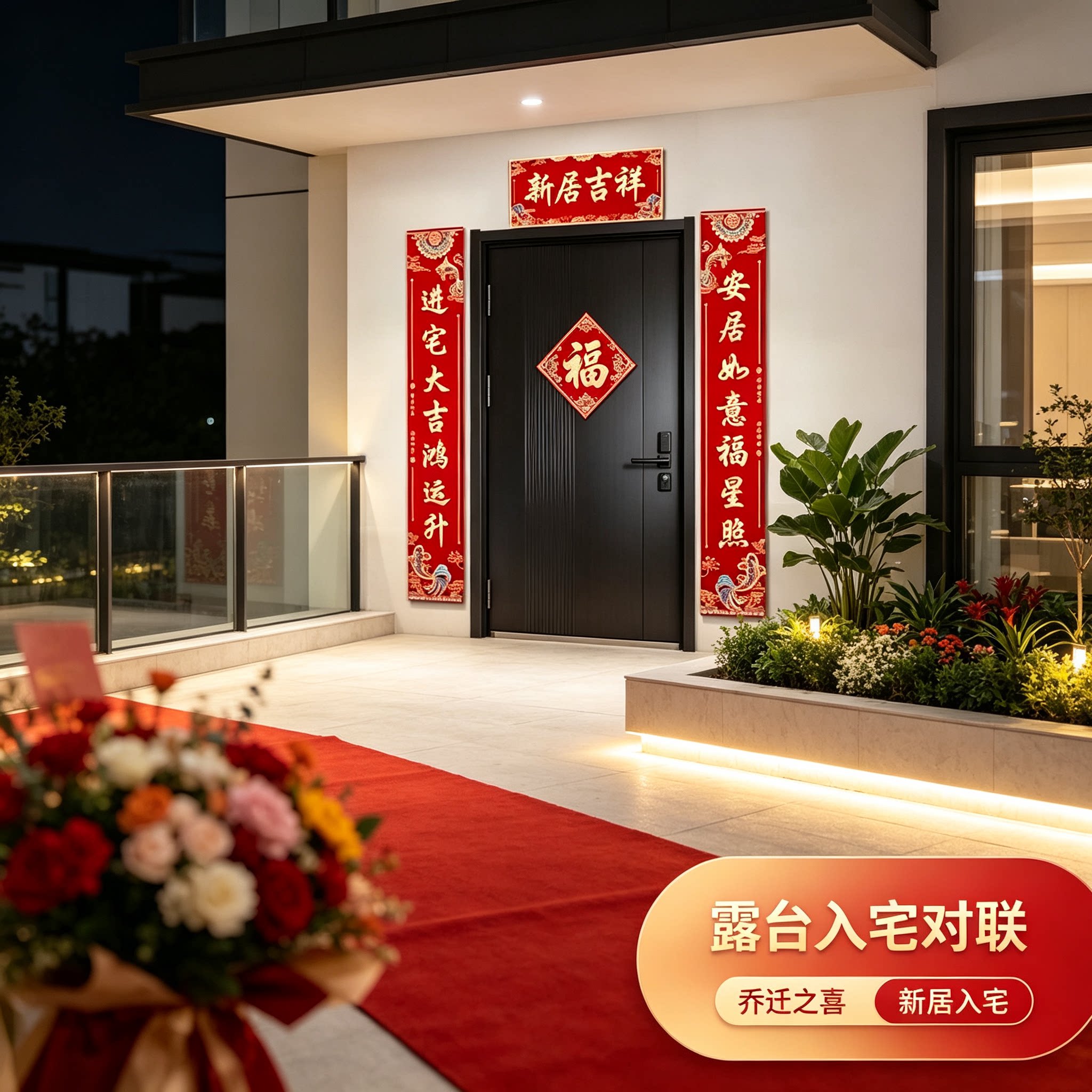 单开门入户小对联别墅大门大号套装新居入宅搬家装饰布置福字门贴