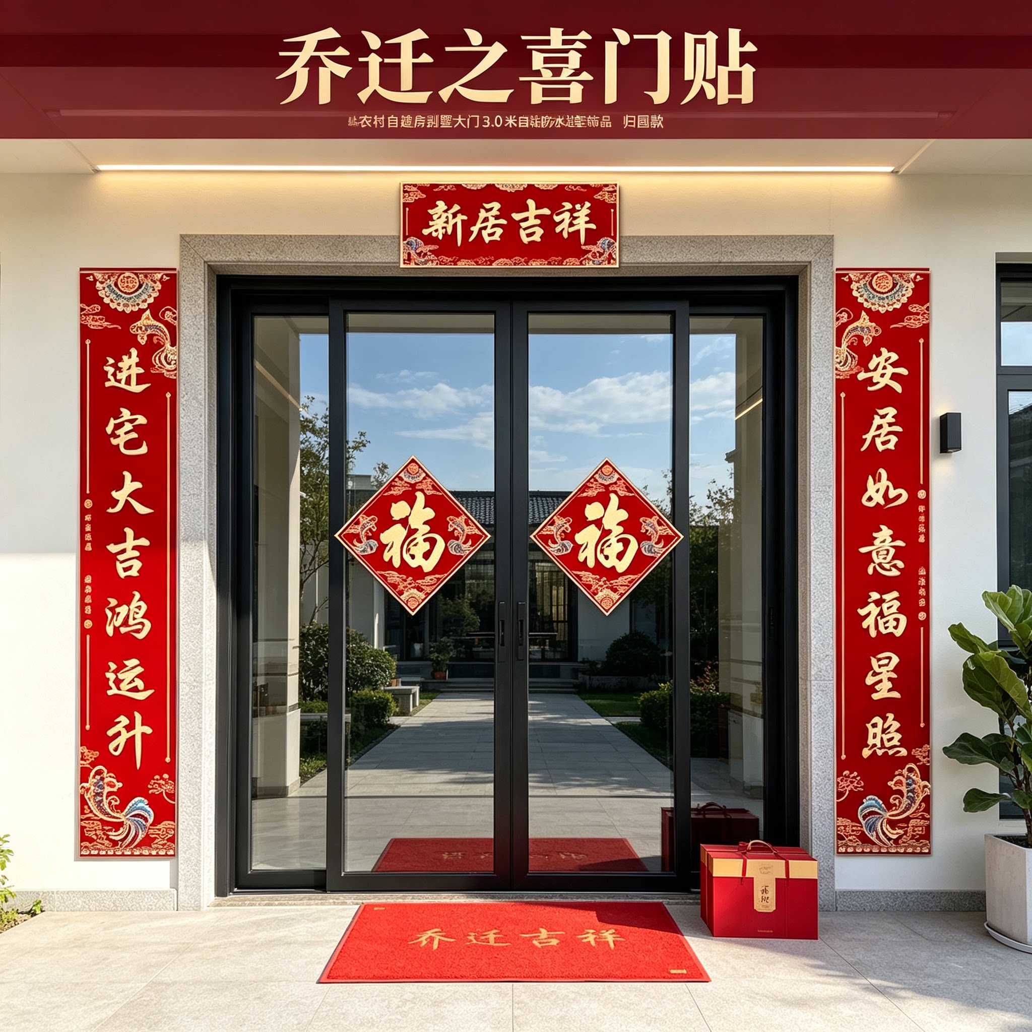 乔迁之喜门贴农村自建房别墅大门3.0米自粘防水进宅布置装饰品