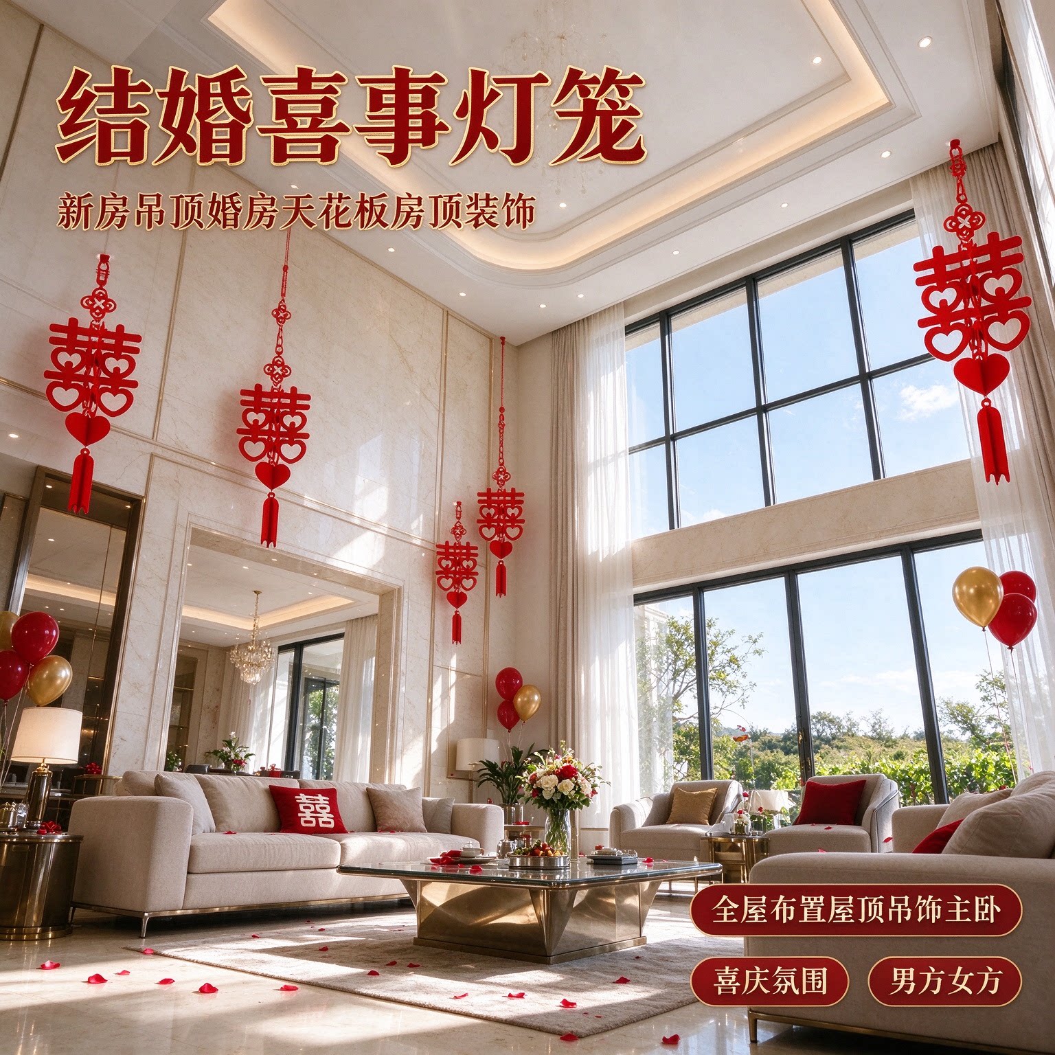 结婚喜事灯笼新房吊顶婚房天花板房顶装饰全屋布置屋顶吊饰主卧
