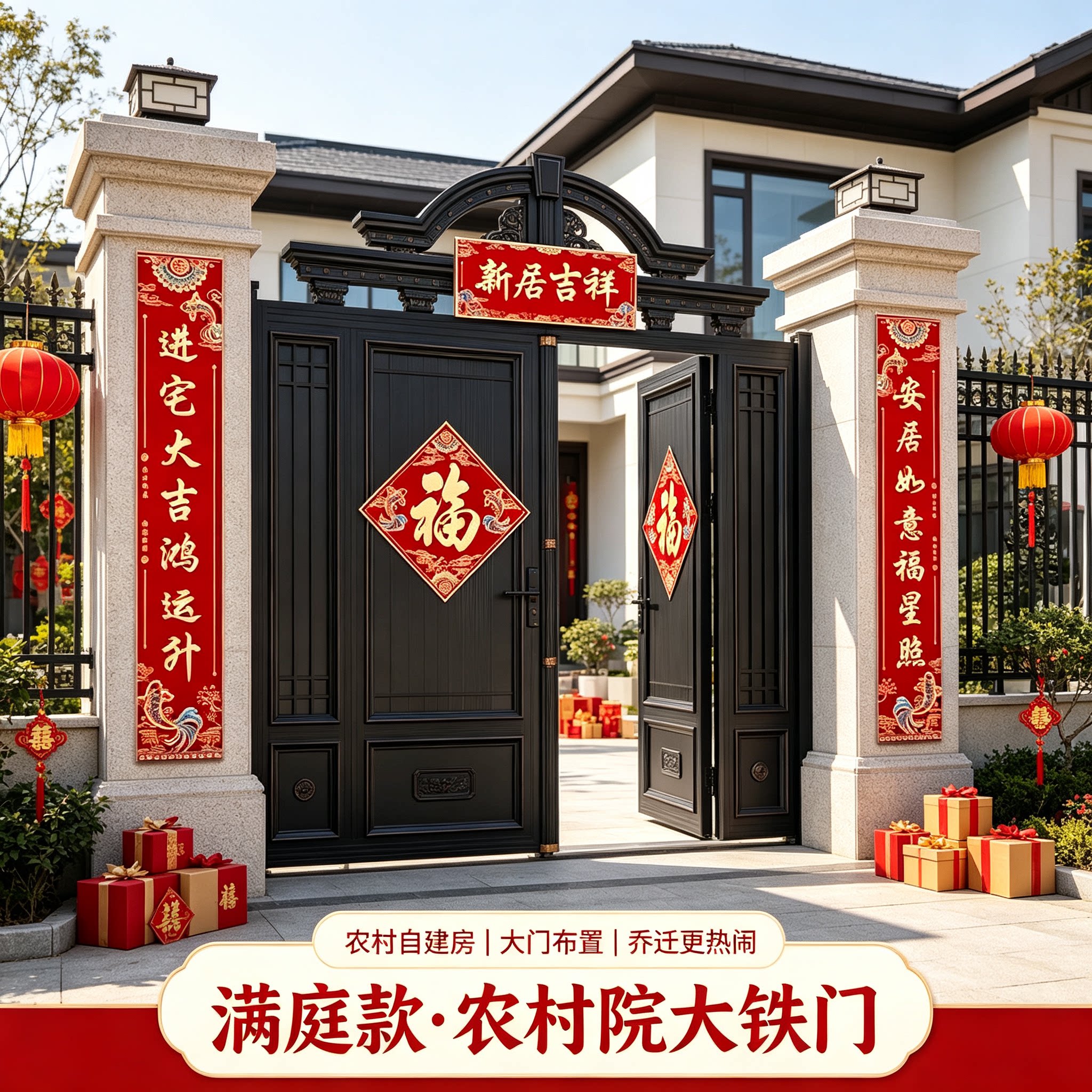 乔迁之喜农村自建房别墅大门对联小尺寸专用搬新家仪式布置装饰品