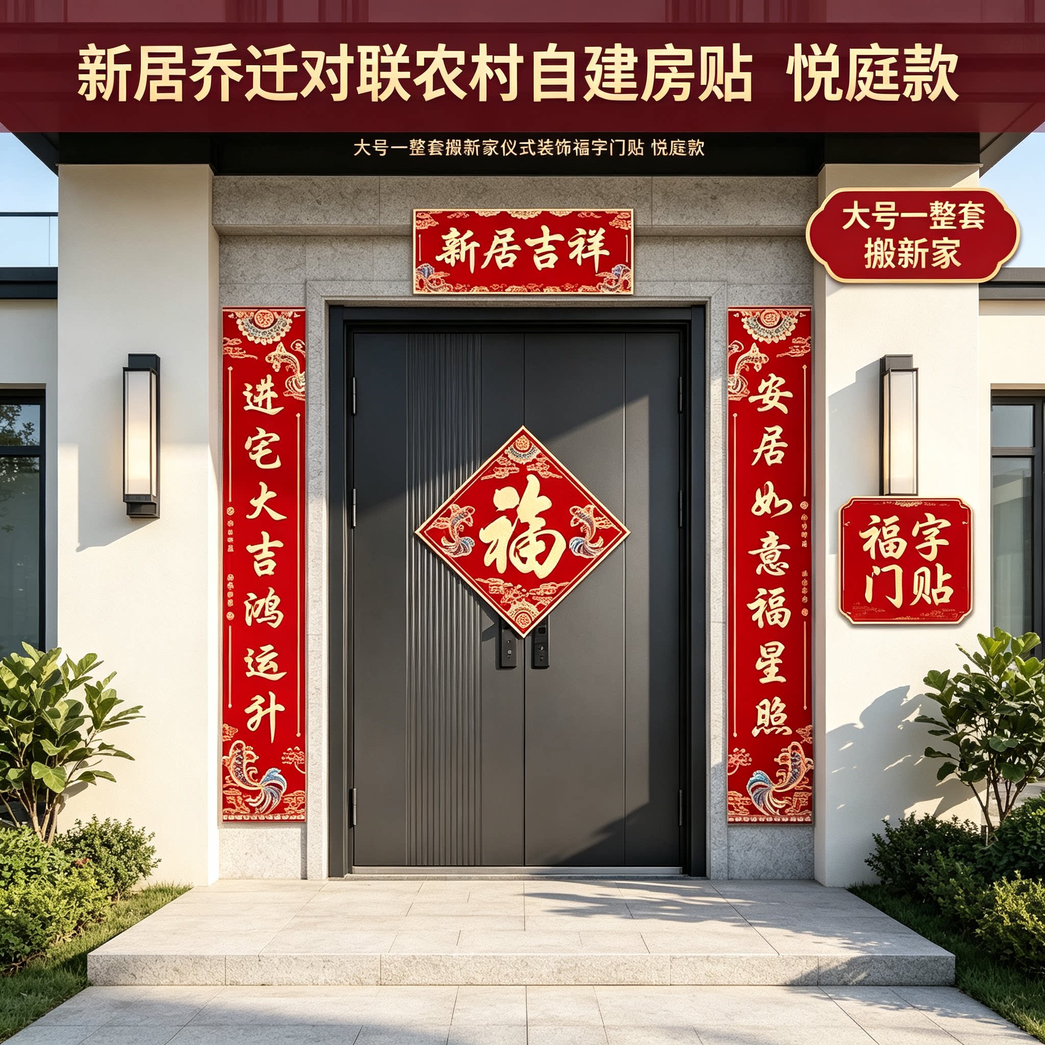 新居乔迁对联农村自建房贴大门大号一整套搬新家仪式装饰福字门贴