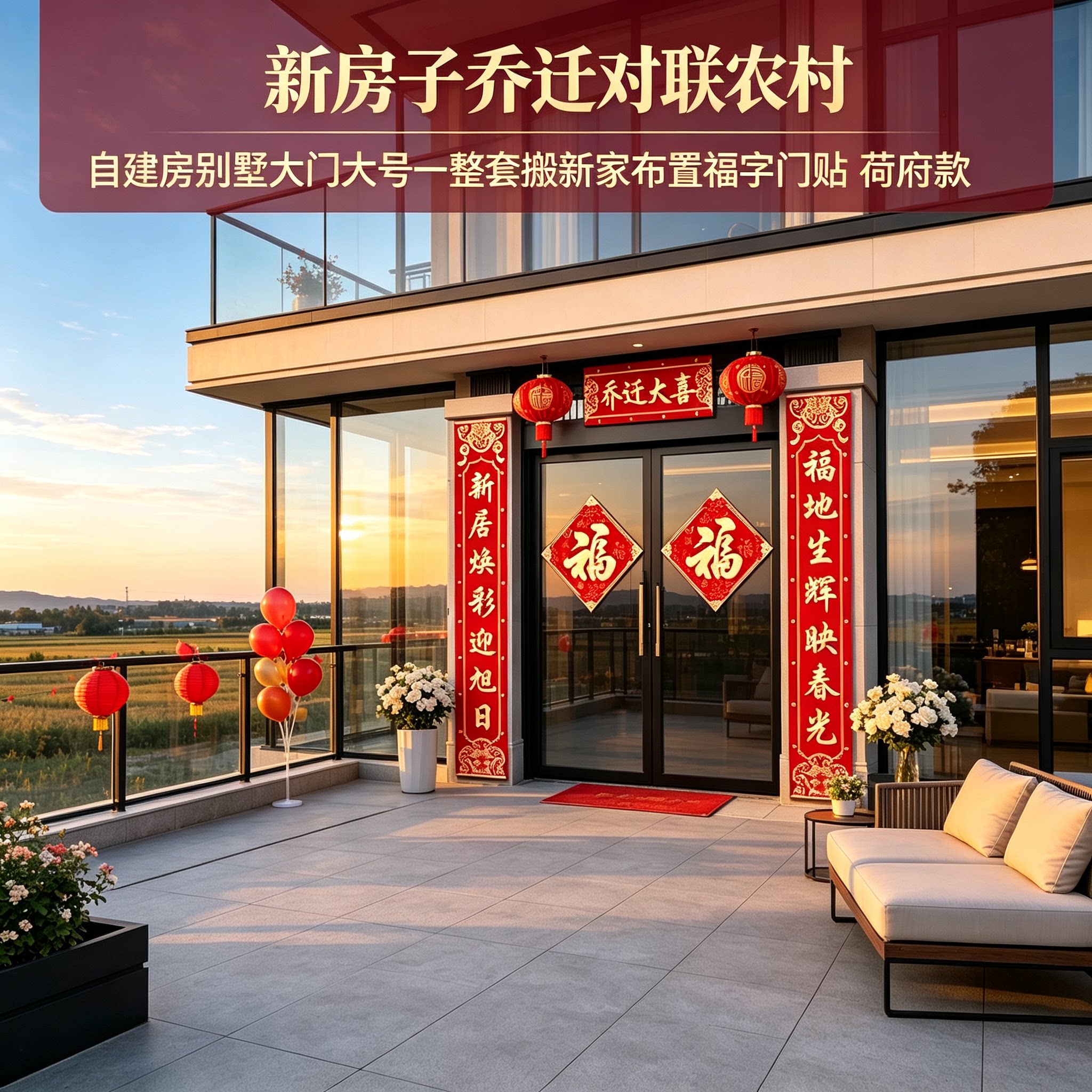 新房子乔迁对联农村自建房别墅大门大号一整套搬新家布置福字门贴
