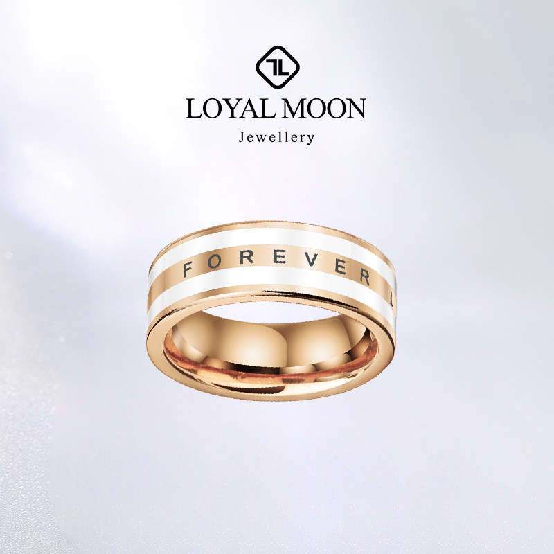 赤月玫瑰金戒指男女潮流小众设计轻奢冷淡风陶瓷食指时尚个性尾戒