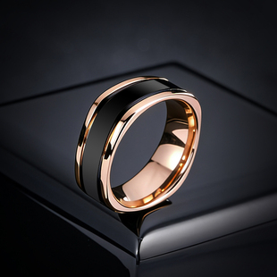 赤月 欧美戒指男潮女个性时尚食指尾戒女ins小众轻奢玫瑰金色方戒
