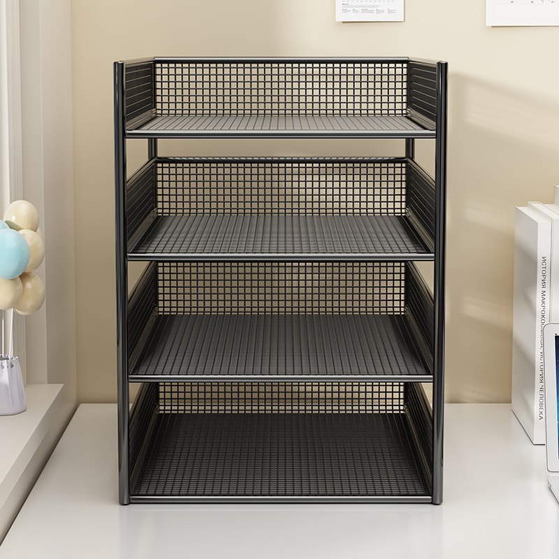 文件收纳架办公桌置物架办公用品大全文件架办公桌收纳文件框文件夹收纳盒金属书架书立架档案资料桌面多层A4