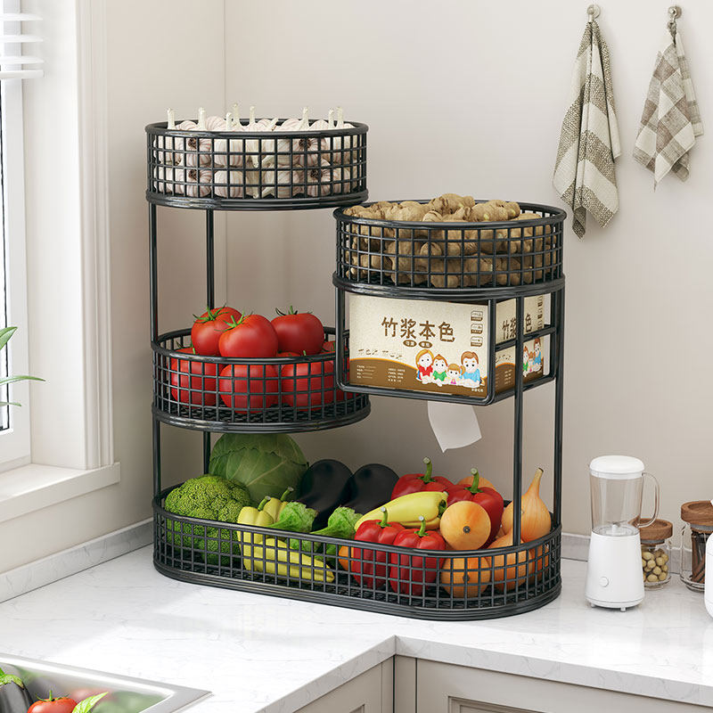厨房台面菜篮子置物架多层姜葱蒜蔬菜收纳放菜架家用灶台上多功能