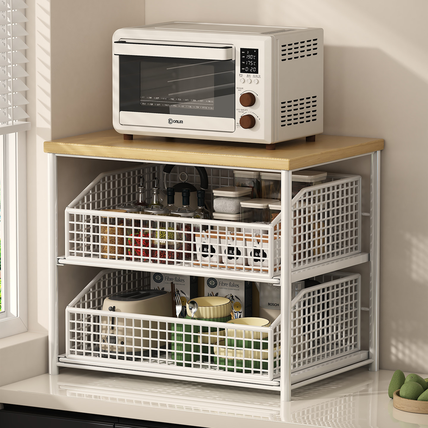 厨房微波炉置物架台面多功能带抽屉烤箱电饭锅抽拉架子一体收纳架,厨房/烹饪用具,微波炉置物架,淘宝优惠券,粉丝福利购,淘宝优惠卷