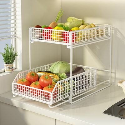 厨房放菜收纳筐台面菜篮子置物架桌面落地蔬菜葱姜蒜抽拉收纳神器