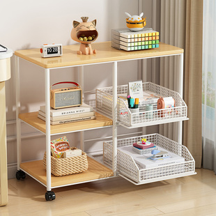 书架落地置物架可移动带轮实木书桌书本收纳多层印表机放置分层柜