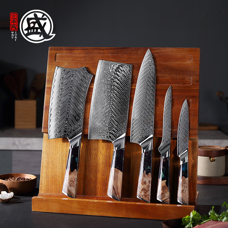 日本三本盛大马士革刀套装组合厨房刀VG10菜刀家用进口刀具7件套