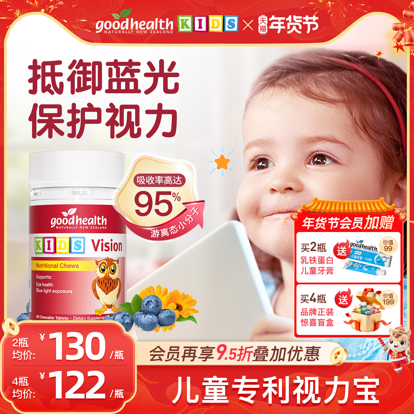 goodhealth儿童越橘叶黄素专利护眼宝宝维生素护视力防蓝光青少年,婴童食品,叶黄素,淘宝优惠券,粉丝福利购,淘宝优惠卷