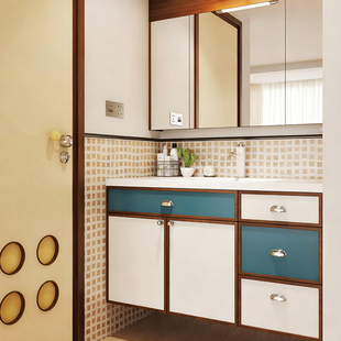 中古风双拼色橡木浴室柜陶瓷一体卫生间组合洗手洗漱台盆高端卫浴