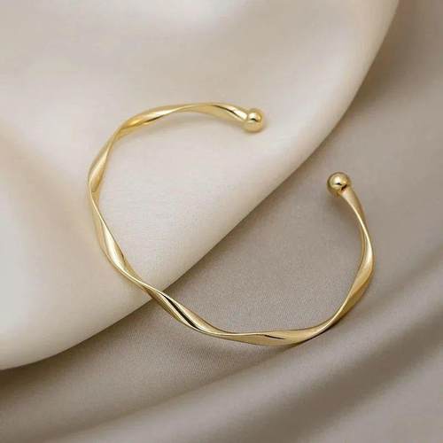 Fashion Opening Bangle Gold Color Glossy Twisted Thin Bangle