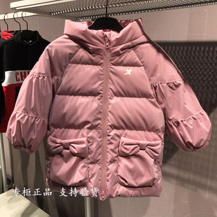 特步女童中长款羽绒服2025冬新女小童连帽羽绒服外套6754241A3233