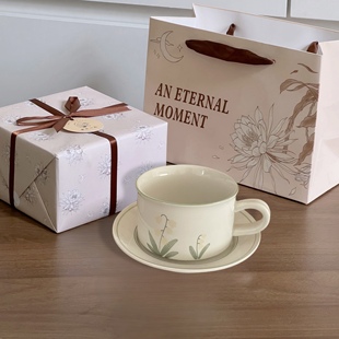 美日一礼 侘寂风vintage复古陶瓷拿铁杯 中古风郁金香咖啡杯碟套装