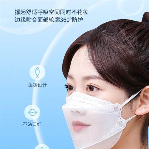 KF94口罩立体一次性韩版四层嘴型白色防护男女透气鱼嘴防尘耳带白