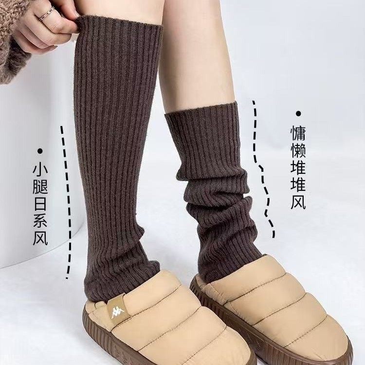 坑条针织踩脚小腿袜中筒袜纯色保暖堆堆袜女日系百搭叠穿显瘦时尚