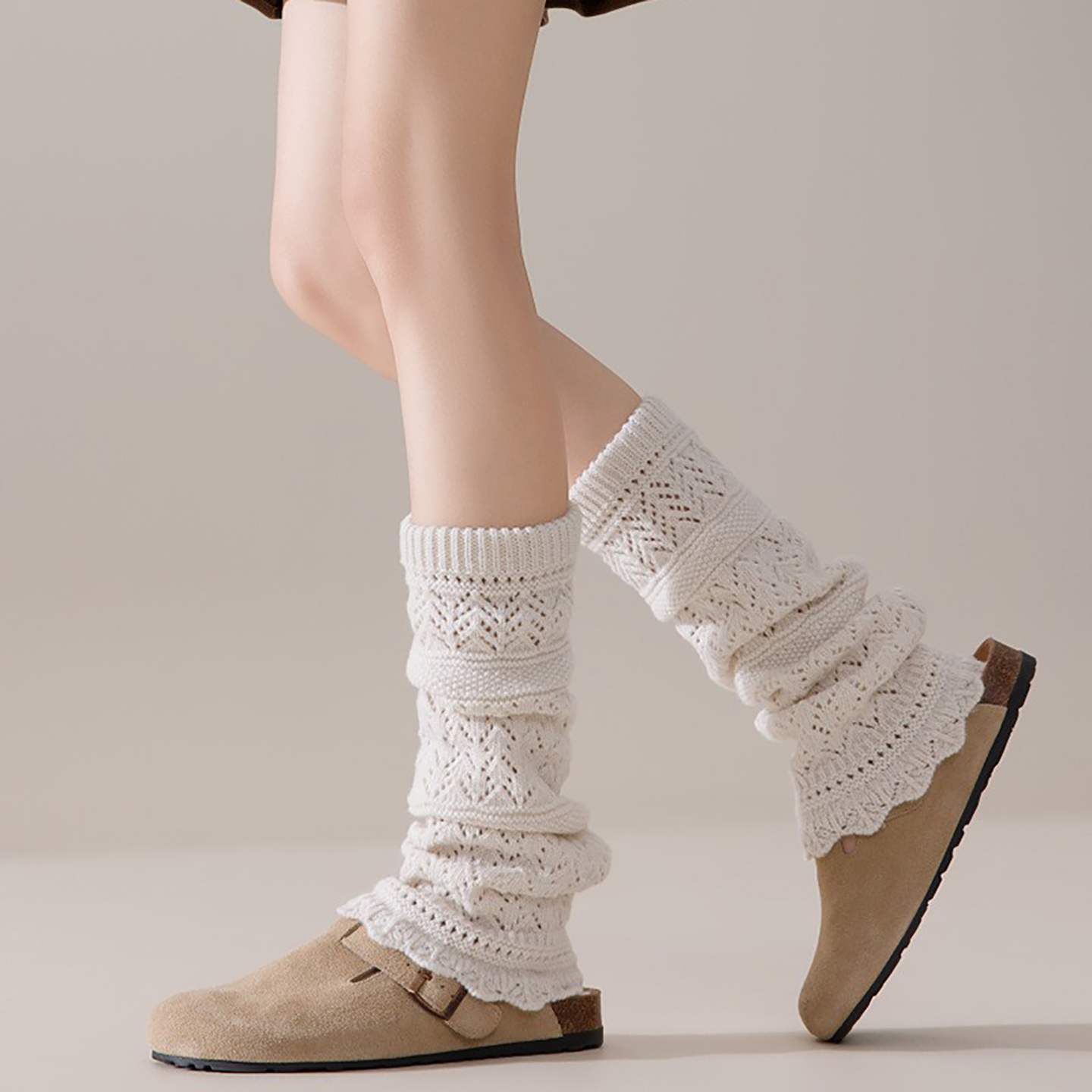 秋冬复古针织法式镂空花边腿套微喇堆堆袜套保暖瑜伽舞蹈小腿脚套